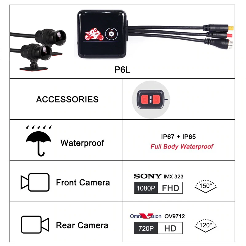 P6L Wired Remote VSYS M6L P6L WiFi моторегистратор видеорегистратор для мотоцикла регистратора мото Камера на шлем Водонепроницаемый Full HD с двумя 1080P+720P - Название цвета: P6L Wired Remote