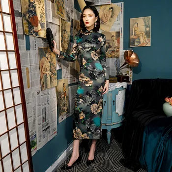 

2020 Spring New Fashion Rayon Cheongsam Chinese Classic Women's Qipao Elegant Short Sleeve Novelty Long Dress