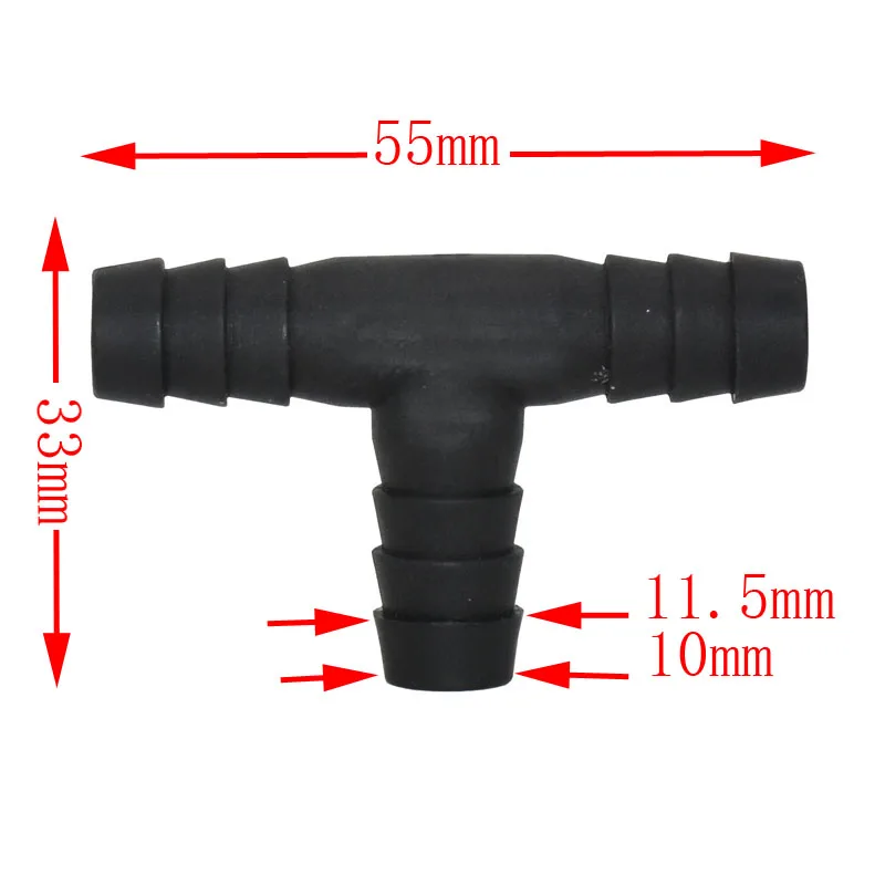 7 шт тройник трубка Длина 55 мм 12/8 мм Диаметр домашней птицы животноводство питьевой воды Установка соединители для садового водопровода шланг для полива - Цвет: Черный