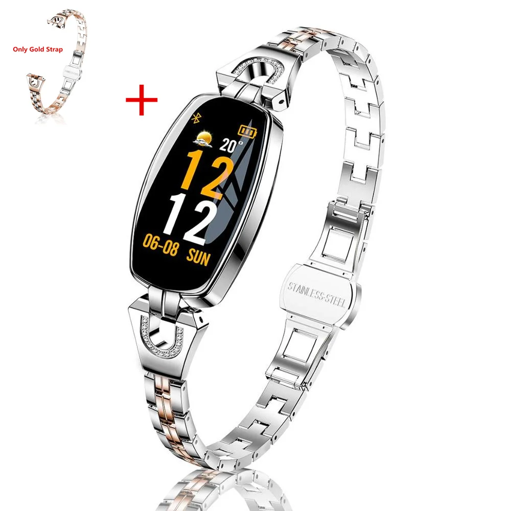 Смарт-браслет H8, женские Смарт-часы, измеритель артериального давления, пульсометр, фитнес-браслет, трекер для Xiaomi, Apple Phone, умный Браслет - Цвет: SL add gold strap