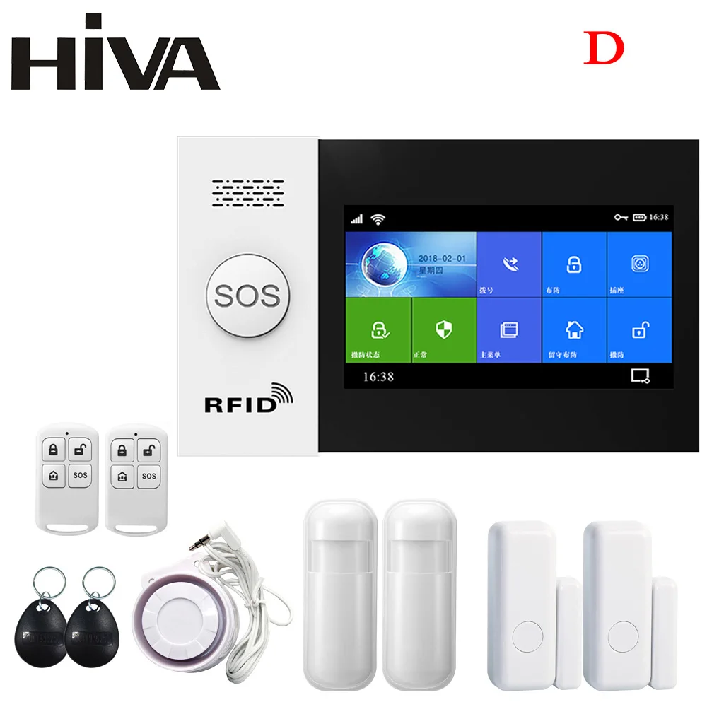 HIVA Alarm Systems Security Home Wifi Gsm with Pir Motion Sensor Tuya Smart Life Alarm work with Alexa elderly emergency button Alarms & Sensors