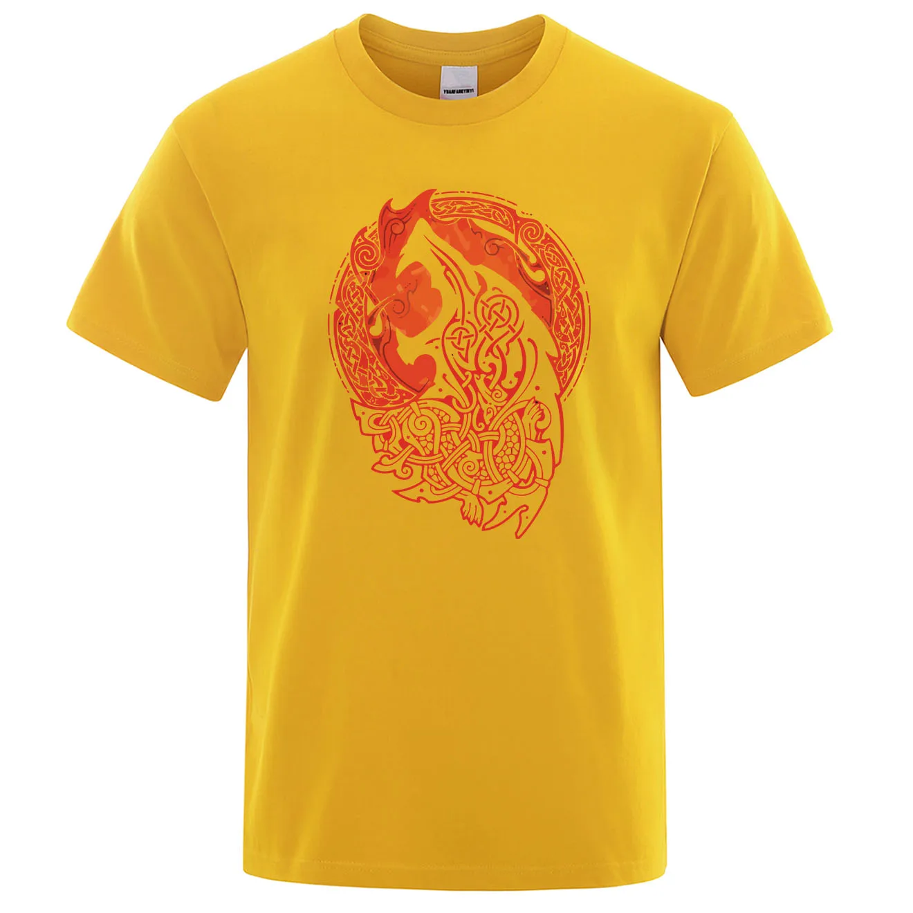 Norse Mythology Vikings Fenrir wolf футболка для мужчин, качественная хлопковая хипстерская футболка, хлопок, топы для отдыха, футболка с викингом - Цвет: yellow 6