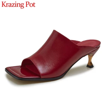 

Krazing pot 2020 hot sale slip on mules peep toe strange high heels vintage classic sandals women beauty lady leisure shoes L8a