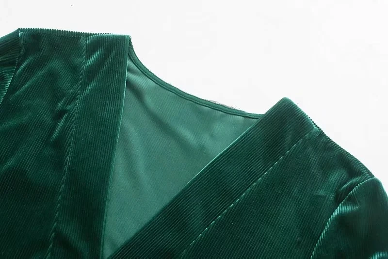 Стильное вельветовое зеленое мини-платье za с v-образным вырезом и длинным рукавом, плиссированное дизайнерское женское повседневное одноцветное платье, офисная одежда vestidos