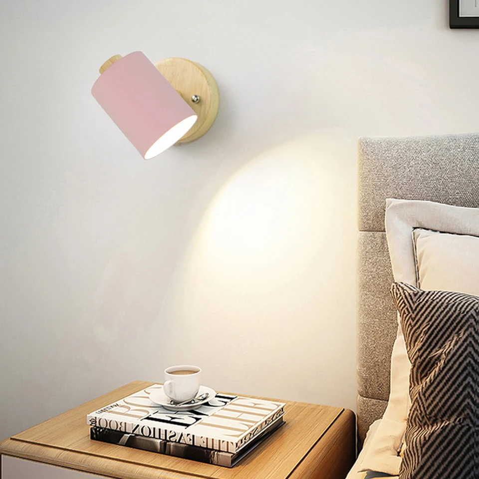 Nordic Indoor GU10 Wall lamp Wooden 6 Color With Zip switch EU/UL Plug Wall lights For home bedroom Living room Aisle Decorate