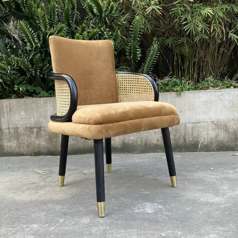 Nordic Solid Wood Armchair Rattan Living Room Chairs Home Furniture Designer Hotel Dining Chair Model Room Negotiation Chair