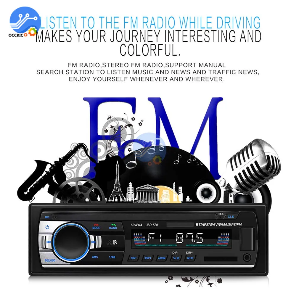 Авторадио JSD-520 Bluetooth Автомобильный mp3 плеер стерео радио FM Aux вход приемник SD USB аудио MP3 MMC WMA музыкальный плеер