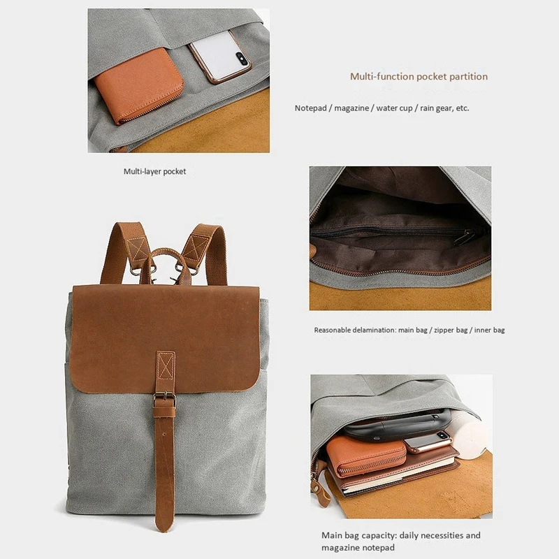 Canvas Backpack Men Travel Back Pack Multifunctional Shoulder Bag Women Laptop Rucksack School Bags Female Daypack