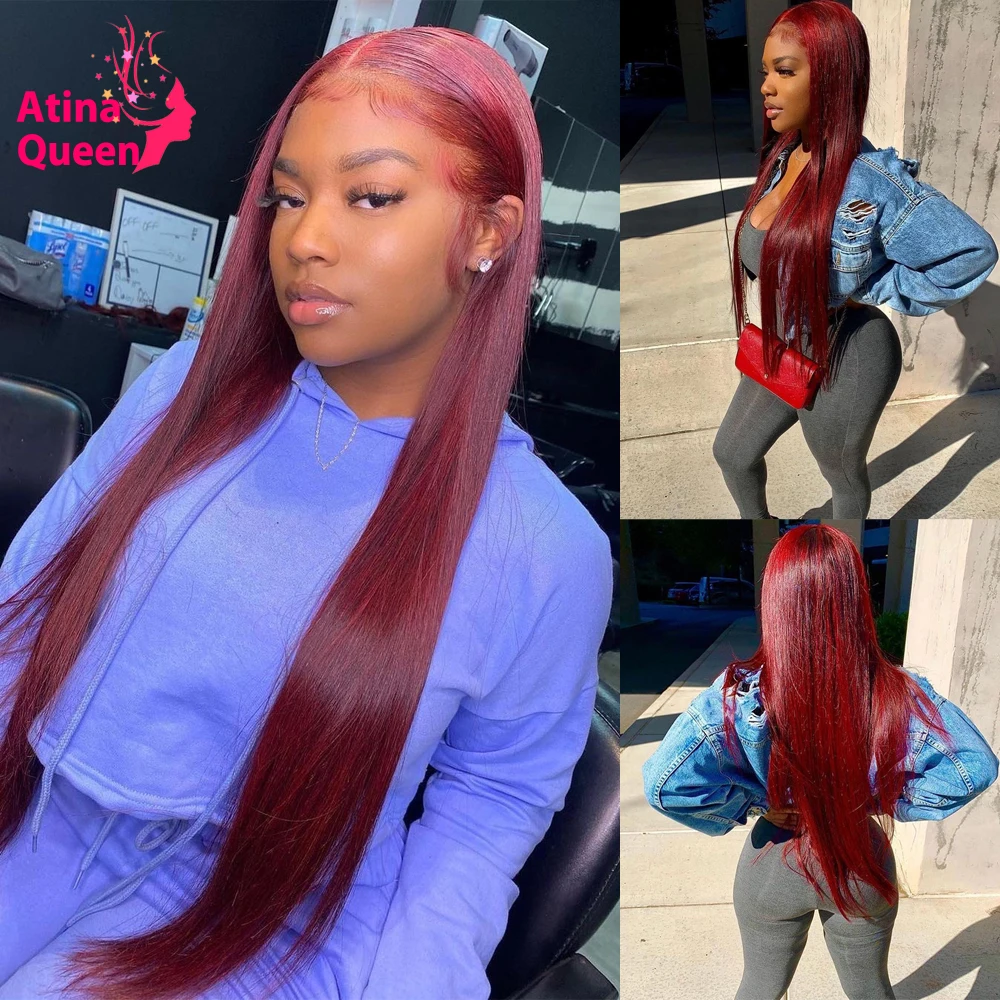 30 pulgadas de largo recto Borgoña 99J rojo peluca con malla Frontal brasileño profundo Full Hd transparente Frontal de encaje pelucas de cabello humano PrePlucked