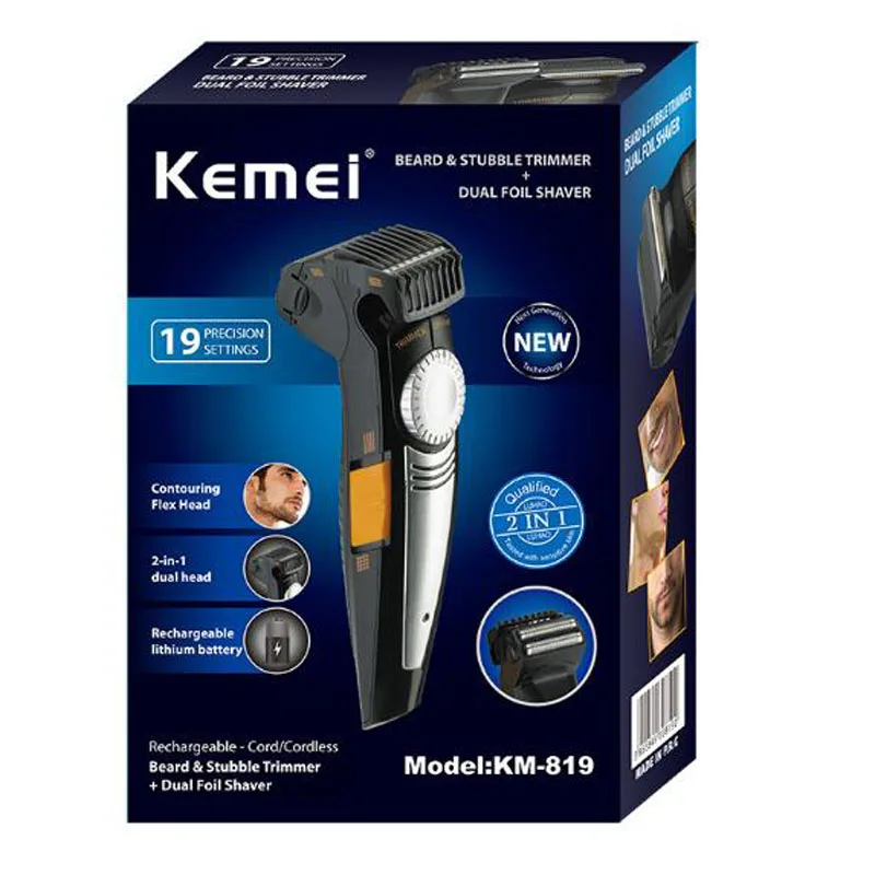 Электробритва Kemei KM-819 2 в 1 триммер для удаления волос двойное лезвие Беспроводная электрическая бритва триммер для бороды контурная гибкая головка