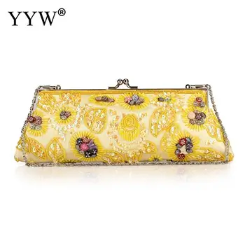 

Luxury Women Flower Clutches Crossbody Purse Evening Bags Chain Strap For Party Bohemia Sequined Elegant Floral Handbags