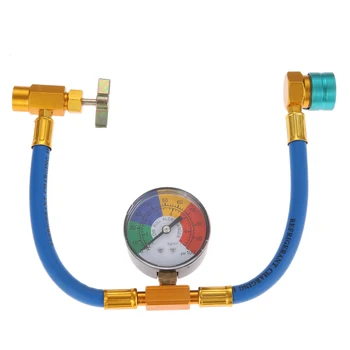 

R1234YF U-Charge Hosew/Gauge Low Side 14mm Female Refrigerant Measuring Recharge Adapter 1/2" ACME Female 1/4" Male For R12 R22