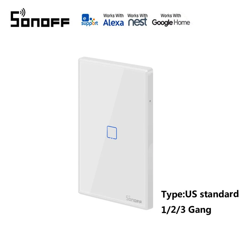 

SONOFF T2 smart wall switch panel US standard 1/2/3 Gang Work with Alexa Google home IFTTT control by eWeLink for Dropshipping