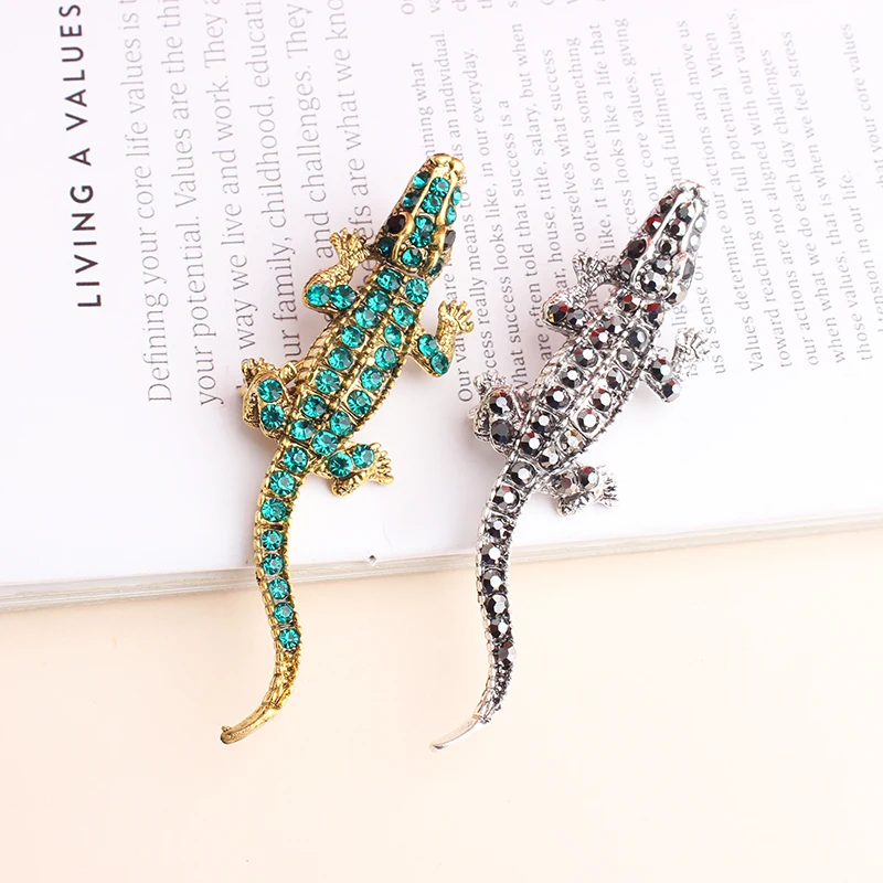 Pomlee Green Rhinestone Crocodile Brooches For Women Vivid