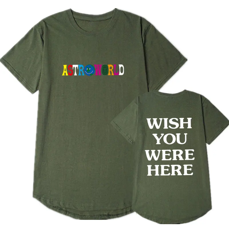 Army Green CT0512 Новинка Трэвиса Скотта ASTROWORLD Футболка Мужская хип-хоп Женская Харадзюку футболки с надписью WISH YOU WAS HERE - Цвет: Army Green CT0512