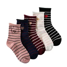 Женские мягкие теплые хлопковые полосатые носки с принтом в форме сердца, милые японские носки Kawaii, носки весна-осень