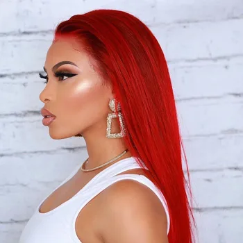 

Silk Top Wig Bright Red 13x4 Lace Front Human Hair Wigs With Baby Hair PrePlucked Straight U Part Wigs For Women Full Lace Remy