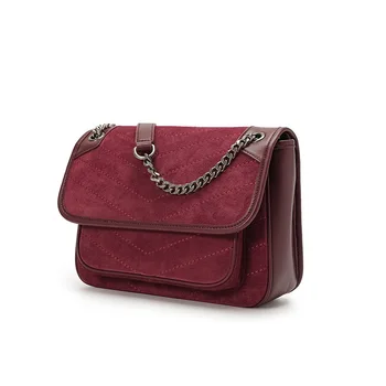 

Women's Fashion Genuine Leather Stitching Luxury Design Handbag Retro Plaid Chain OL Crossbody Bag Shoulder Bag for Office Daily