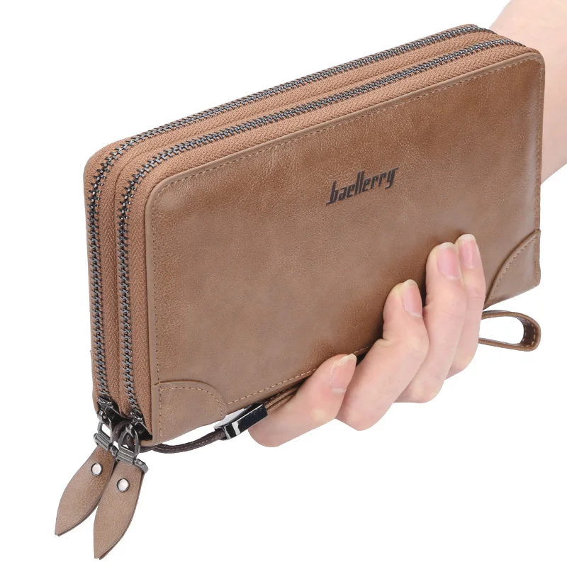 Men Wallets Clutch-Bag Business-Purse Cell-Phone-Pocket Large-Capacity Double-Zipper