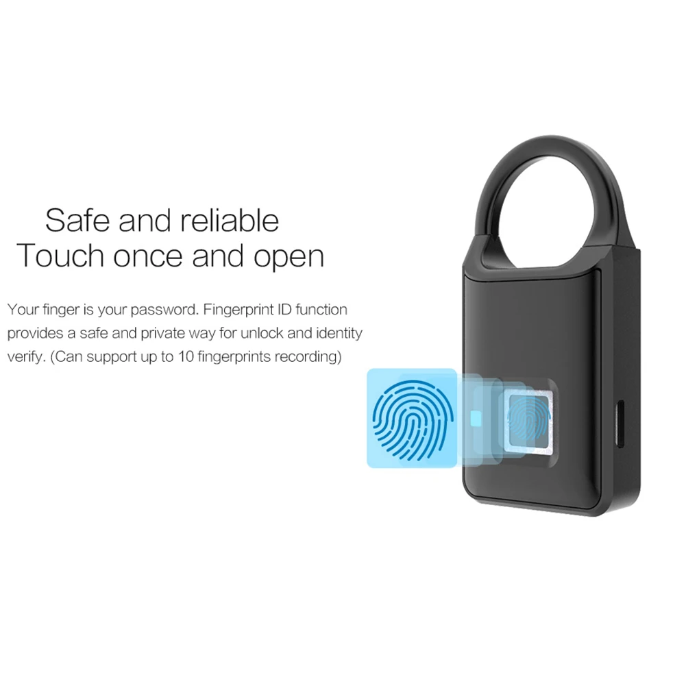 Travel Security USB Rechargeable Fingerprint Lock Luggages Keyless Cabinet Smart Padlock Electronic Backpack Door Portable
