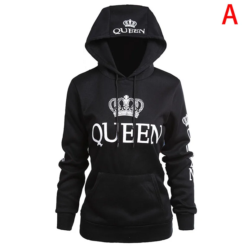 QUEEN female Зимние Лоскутные пуловеры с капюшоном ING QUEEN с принтом короны унисекс для мужчин и женщин осенние толстовки Тонкий свитшот для влюбленных пар - Цвет: QUEEN female