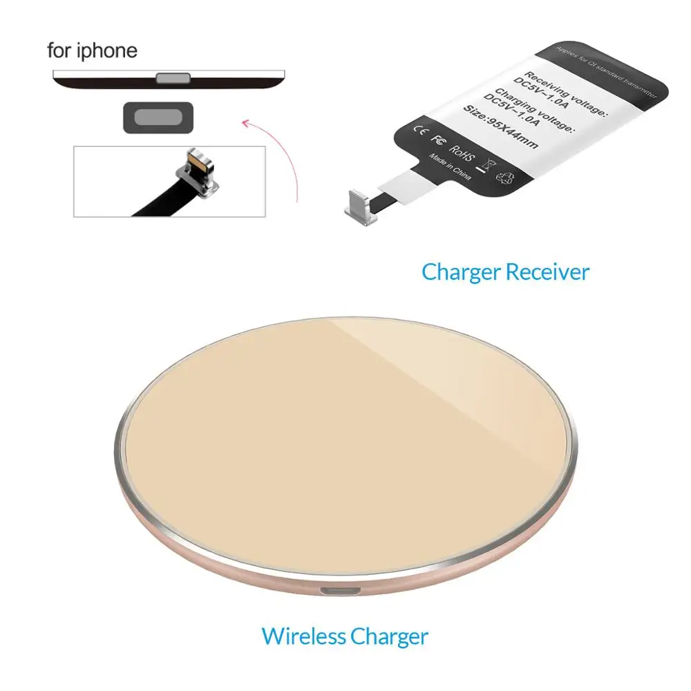 Rose Gold for iPhone ORICO 10 Вт беспроводной зарядный коврик для телефона Qi Беспроводное зарядное устройство с зарядным приемником для iPhone samsung huawei Xiaomi - Цвет: Rose Gold for iPhone