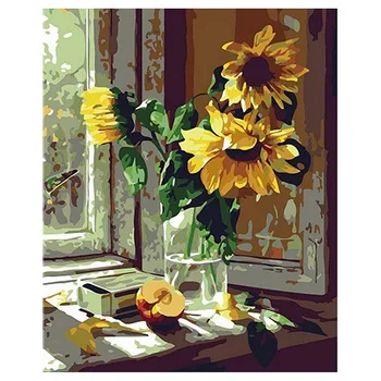 

Paint By Numbers DIY Acrylic Painting Kit for Kids & Adults 40X45cm Sunflower on the Table with 3 Brushes