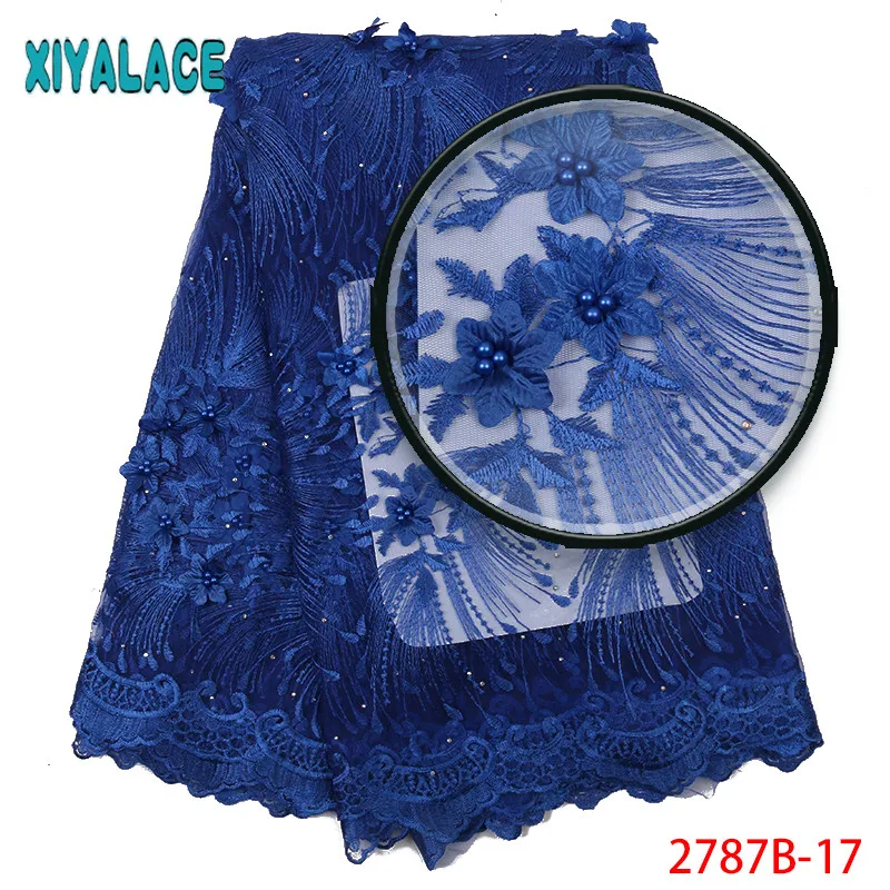 Latest Embroidered 3D Lace Fabric French Party Lace Fabric African Tulle Mesh Fabrics Laces with Beads for Women KS2787B-18