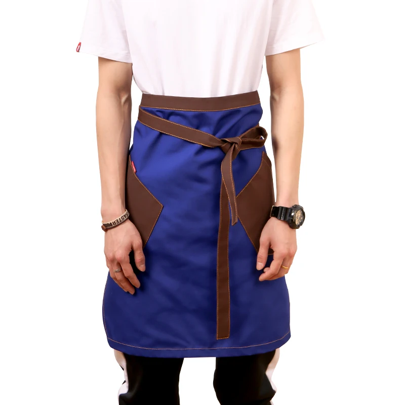 Fashion Korean canvas apron cotton restaurant kitchen coffee shop barber nail shop half-length overalls custom - Цвет: Синий