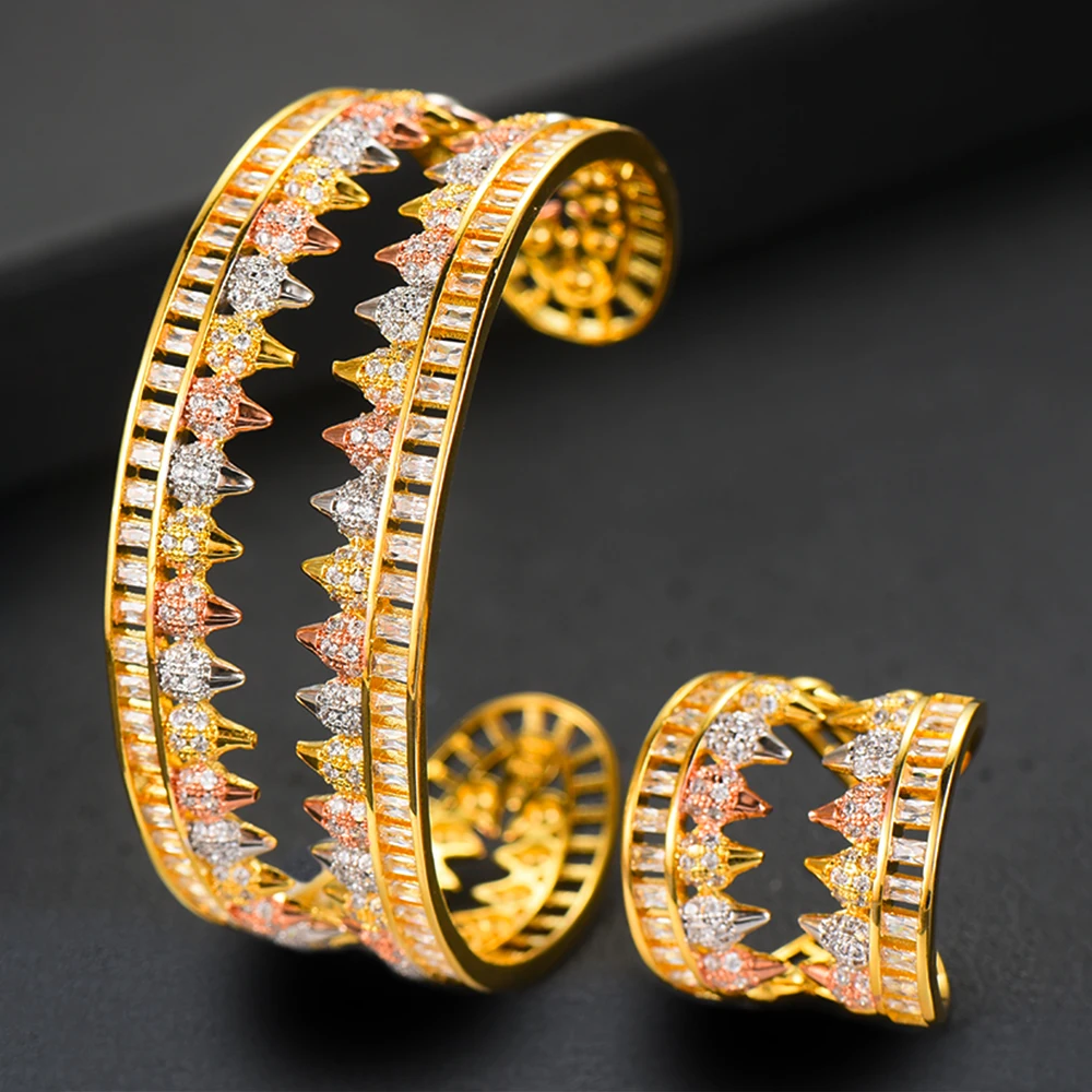 

GODKI Luxury Luxury 2PCS Jewelry Sets For Women Wedding Zircon Crystal CZ Bridal Bangle Ring Sets aretes de mujer modernos 2020