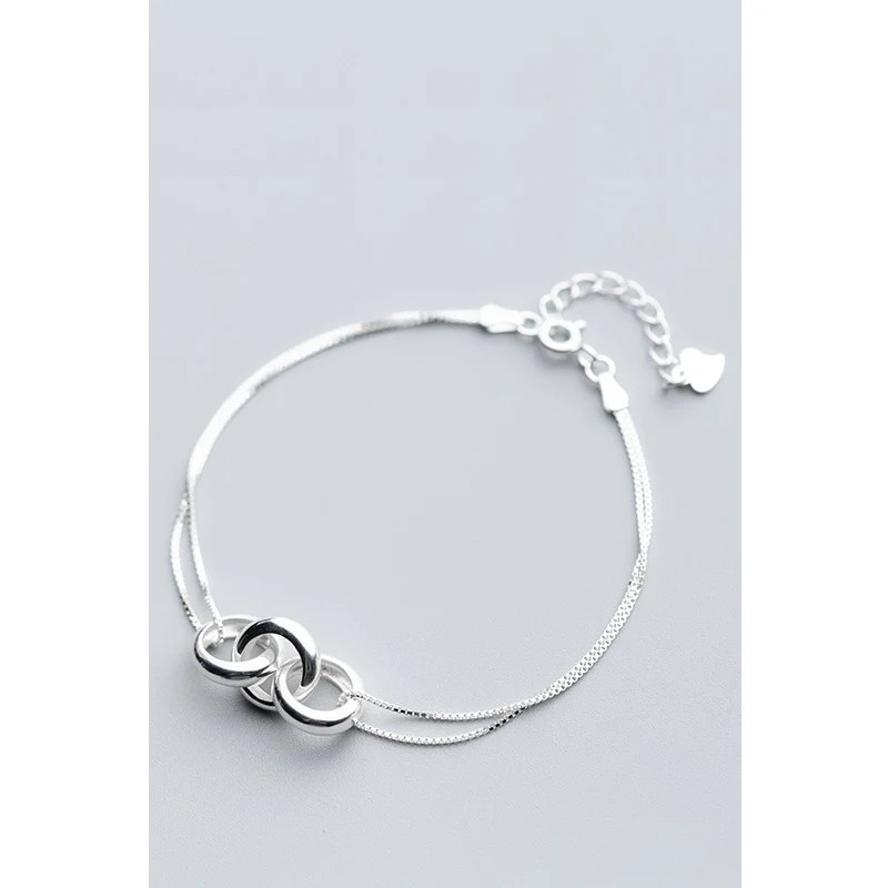 

La MaxZa Silver 925 Three Round Circle Bracelets For Women Double Box Chain Designer 925 Sterling Silver Bracelet Minimalist