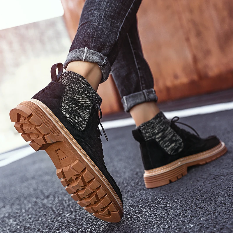 autumn men's ankle boots casual pigskin leather socks shoes male combat combat boot man timber land military boots for men