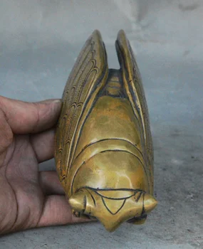 

8" Old China Fengshui animal Bronze Auspicious Wealth Contentment Cicada Statue