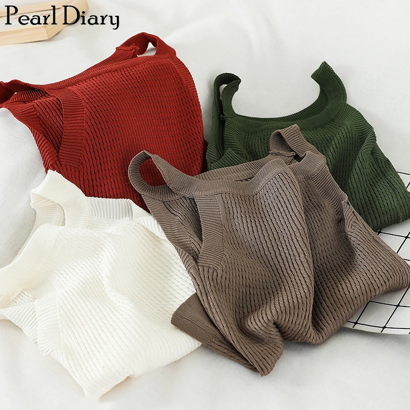 Pearl Diary Женские однотонные летние комплекты с футболками и элегантное вязаное