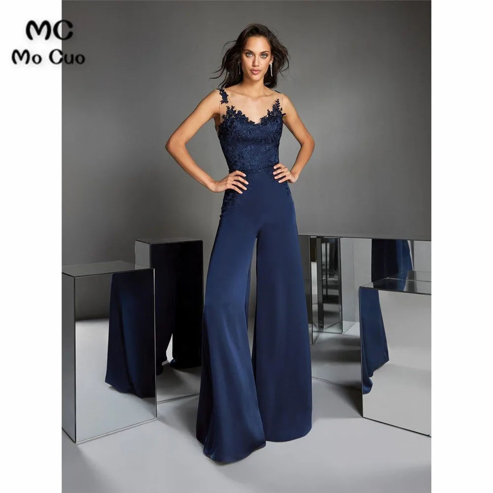 Navy Jumpsuits Mother of the Bride Pants Suit 2020 V Neck Lace Wedding Guest Dress Mothers of the Groom Gowns Outfit (5)