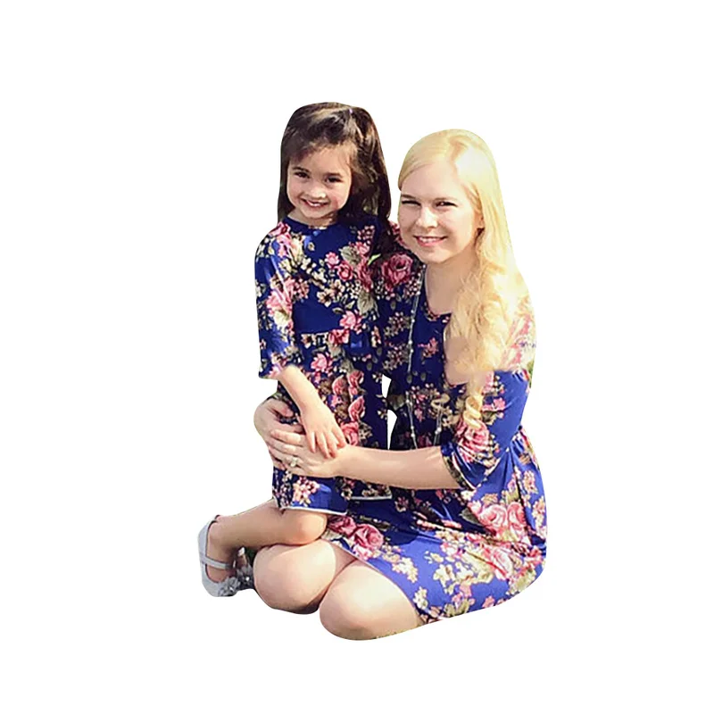 

Family Costumes Halloween Clothe Mommy and Me Clothes Family Matching Outfits Floral Print Dress Seven Sleeve Women Girl's Dress