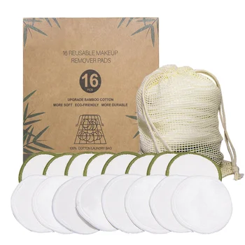 

16pcs Cleaning Pads Reusable Facial Makeup Remover Pads for Women Lady Girls with Cotton Mesh Bag (8 Bamboo Fibers, 8 Velure)