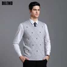 Модный брендовый свитер для мужчин, пуловер, жилет с v-образным вырезом, Облегающие джемперы, вязаные узоры, осенняя повседневная одежда без рукавов для мужчин