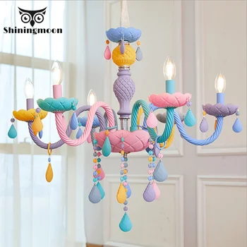 

Modern Chandeliers Lighting Kid Room Colorful Macaron Crystal Metal Ceiling Chandeliers Indoor Lighting Home Deco Light Fixtures