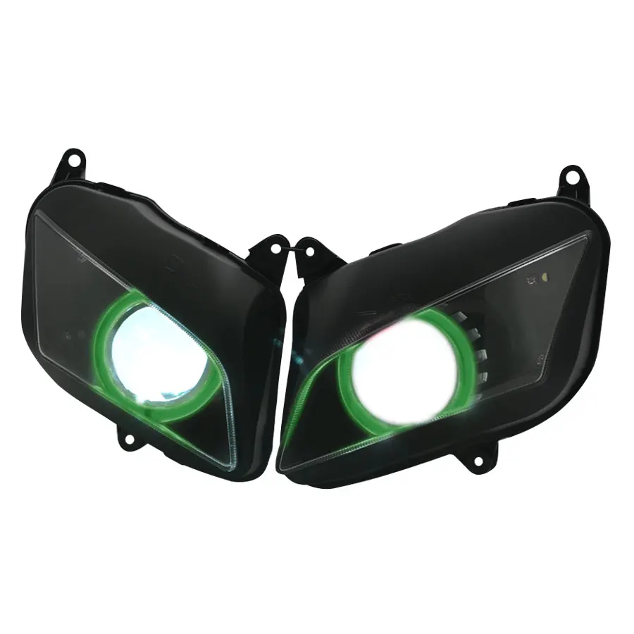 Мотоцикл HID Bi-Xenon проектор преобразования фар L/H луч в сборе зеленый ангельские