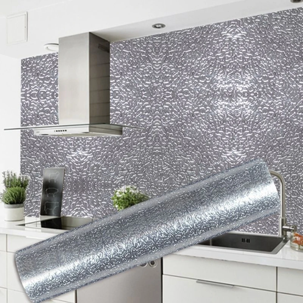 

Kitchen Wall Stove Aluminum Foil Oil-proof Stickers Anti-fouling High-temperature Self-adhesive Croppable Wallpaper