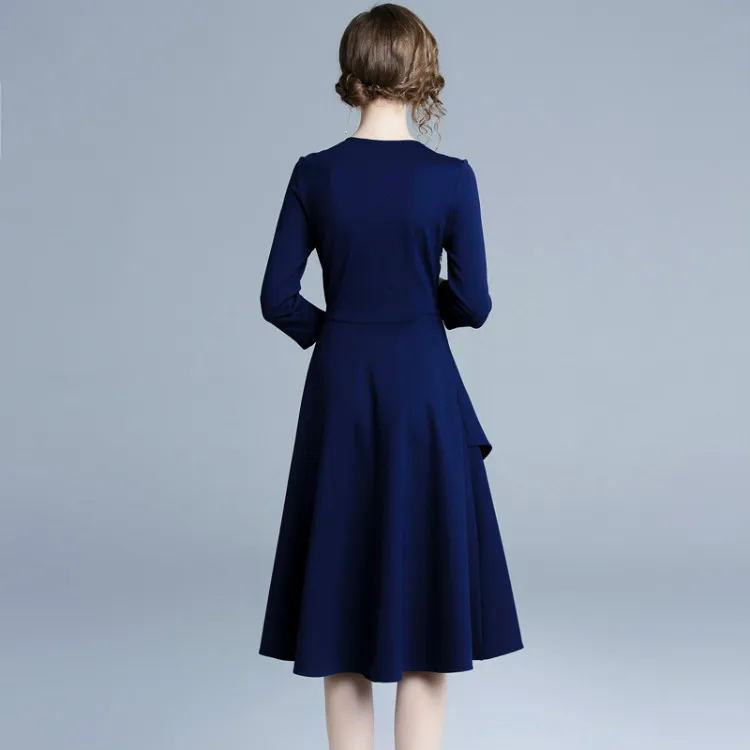 KAUNISSINA Retro Party Dresses Elegant A-Line Cocktail Dress 3/4 Sleeve Embroidery Knee Length Vestidos Femme Autumn