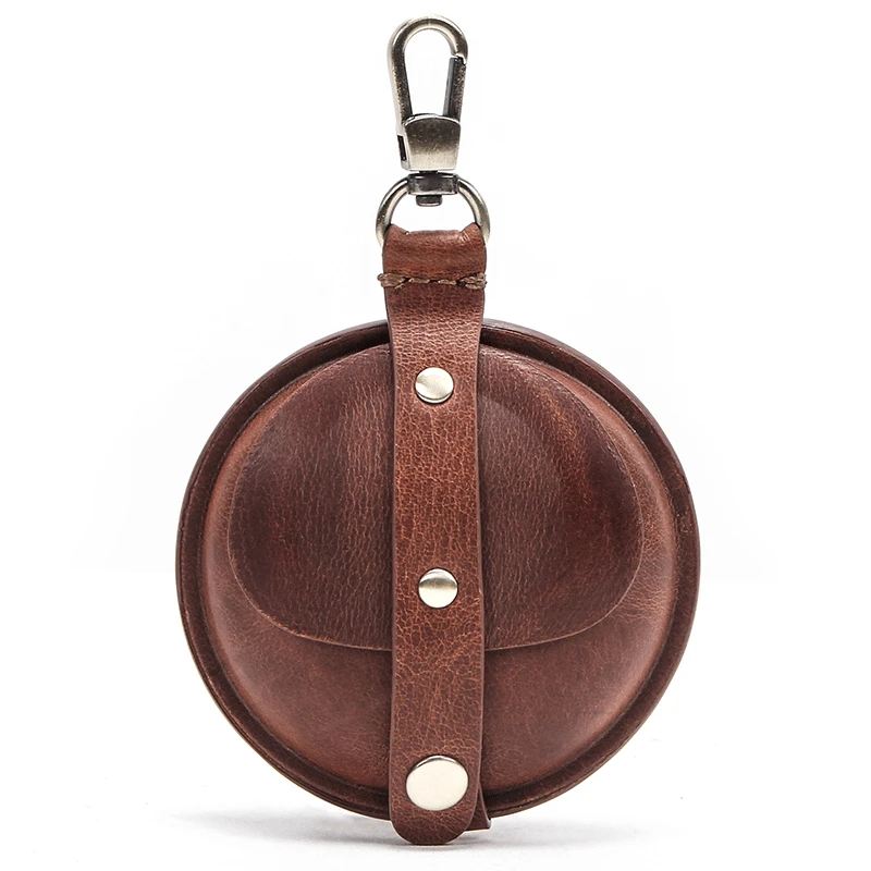 Coin purse coin wallet change bag Men 100% Real Leather Wallet Crazy Horse Round Small Coin Change Purse Earphone Airpod Bag Unisex Storage Bag Protective Pocket