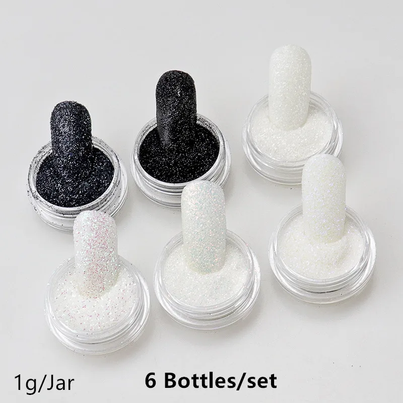 Голографическая шерстяная сахарная звезда эффект блестящая пудра Блестящий сахар хром для дизайна ногтей DIY декоры Белый Черный Холо белый - Цвет: 6 Bottles