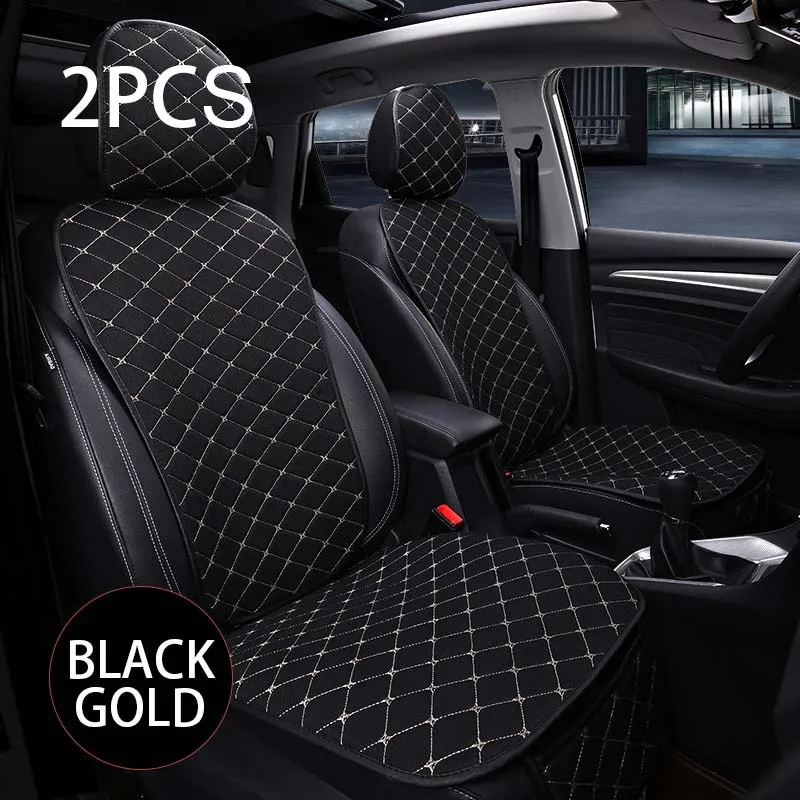 Льняные автомобильные чехлы для сидений, подушки для сидений, универсальные защитные коврики на четыре сезона, чехлы для сидений, набор на авто аксессуары - Название цвета: Front Black Gold 2pc