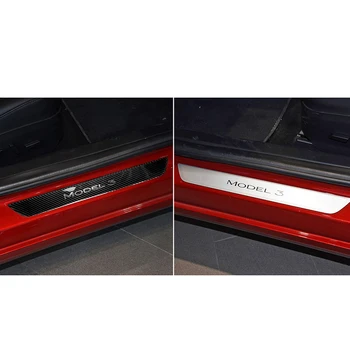 

2 PCS For Tesla Model 3 Accessories Car Carbon Fiber Stickers Front Door Sill Welcome Pedal Decoration Sticker Protector Cover