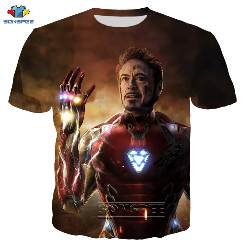 

SONSPEE 2020 New Arrival Mens T-Shirts Avenger Endgame Iron Man 3D Print T Shirt Men/Women Tshirt Summer Hip Hop Streetwear Tops