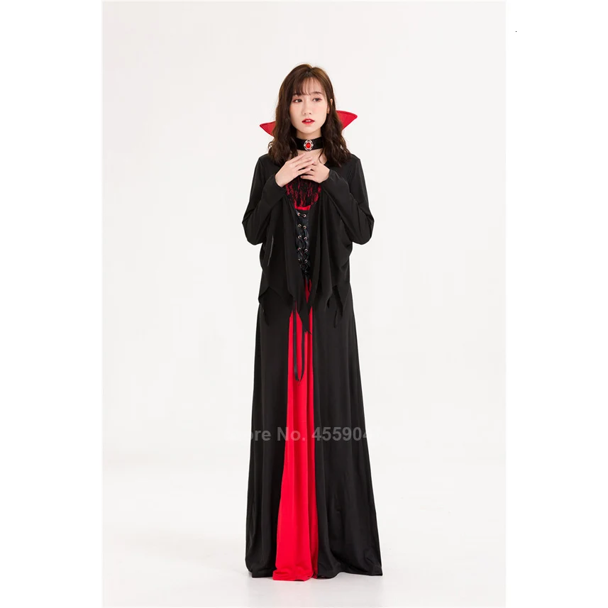Vintage Medieval Costumes for Women Halloween Vampire Witch Cosplay Dress Red Black Bandage Gothic Carnival Court Princess Dress