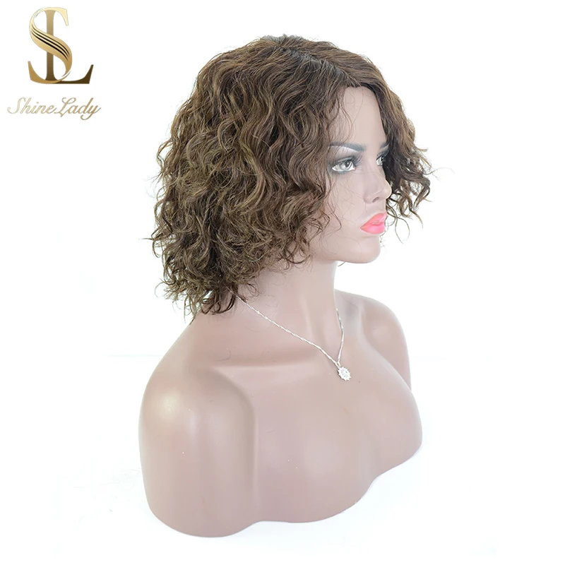 Shinelady 8 дюймов летний 4 # цвет Remy короткий парик бразильские волосы короткие