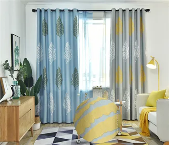 

Leaf Printed Blackout Kitchen Curtains with Grommet Jinya Home Decor Elegant Polyester Window Treatment for Living Room Bedroom